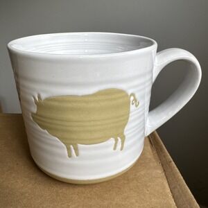 Cracker Barrell Mug "Pig" Hand Painted Stoneware Mug by Susan Winget White Beige